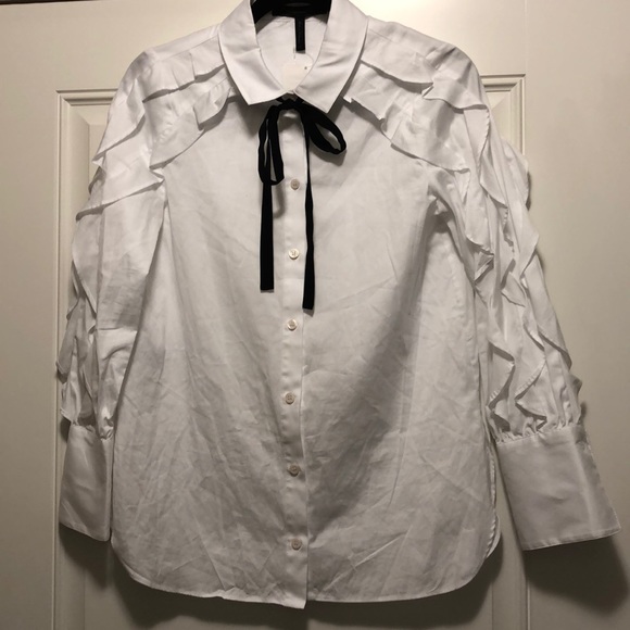 BCBG MaxAzria white ruffles shirt - Picture 2 of 7
